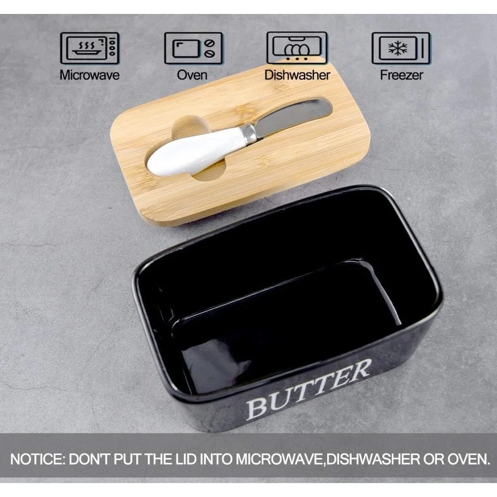 Black Butter Dish with Bamboo Lid andBlack Butter Dish with Bamboo Lid and Knife
